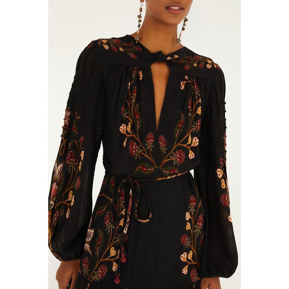 Farm Rio Black Berry Garden Long Sleeve Pleated Maxi Dress Size S - Picture 2 of 12
